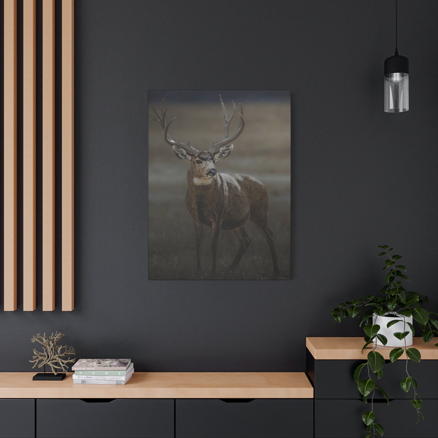 MORNING MULEY MULE DEER BUCK STRETCHED CANVAS PRINT