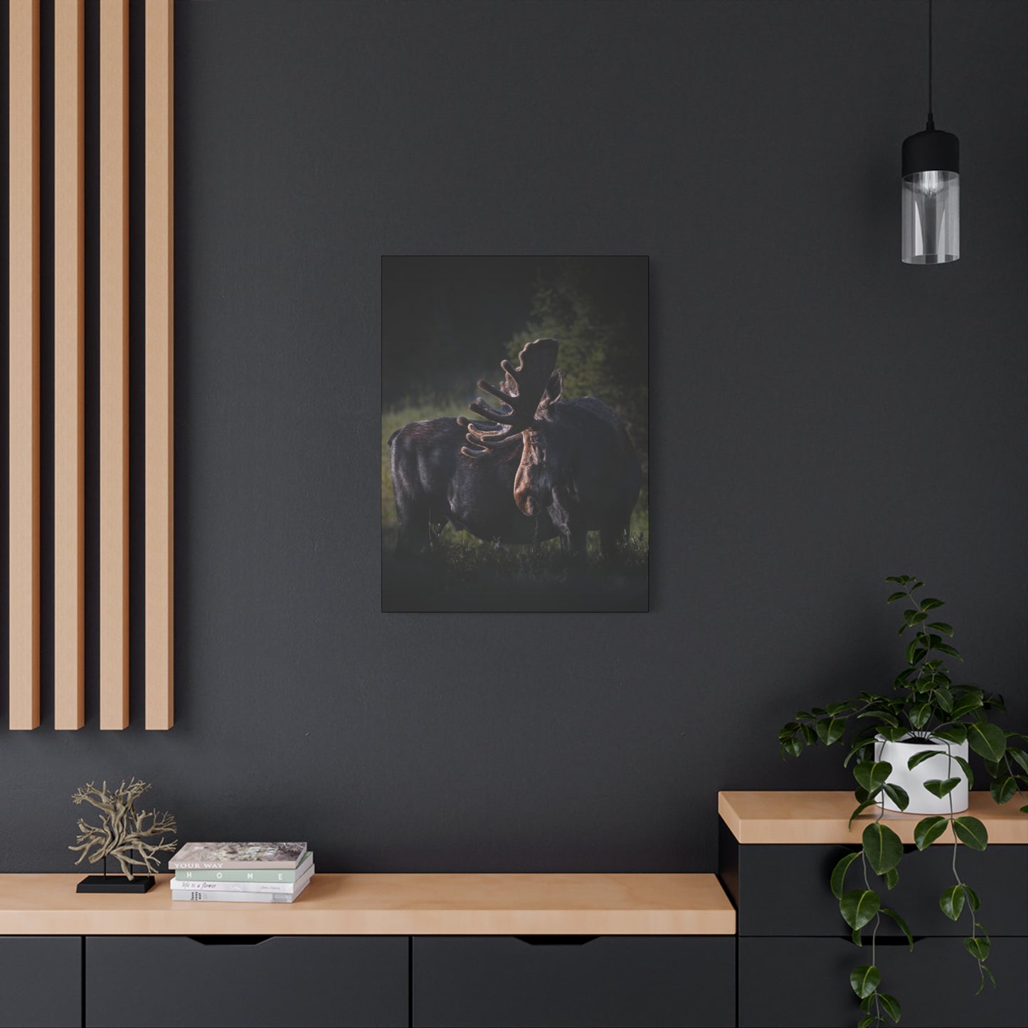 VELVET HIGHLIGHTS BULL MOOSE STRETCHED CANVAS PRINT