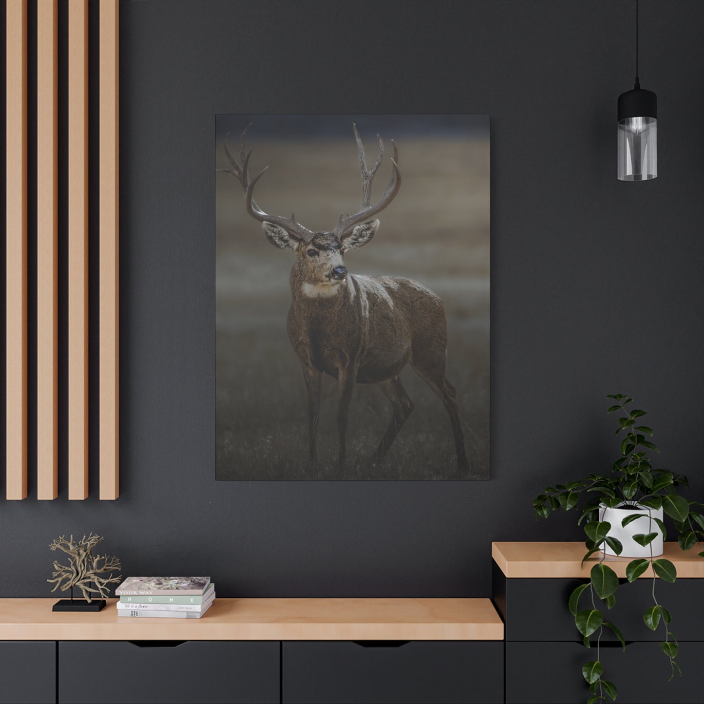 MORNING MULEY MULE DEER BUCK STRETCHED CANVAS PRINT