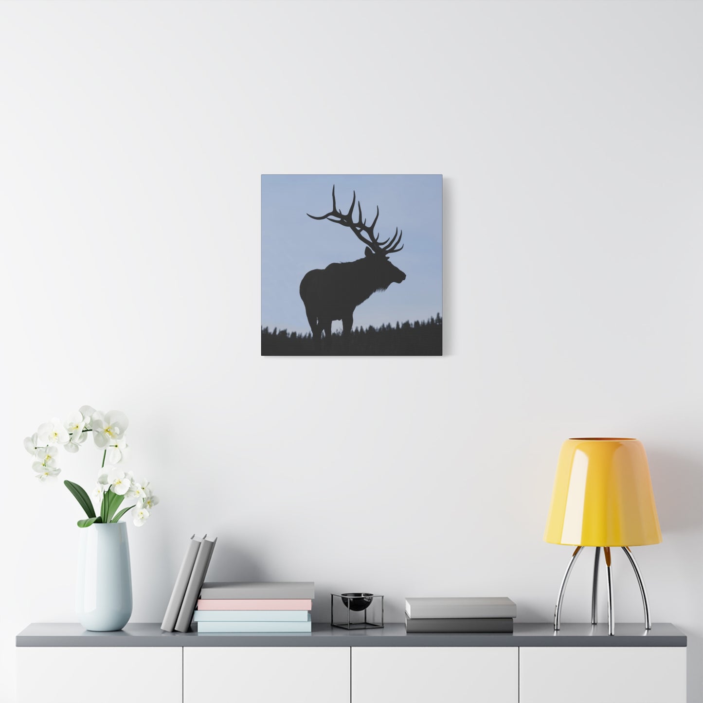 ROCKY MOUNTAIN SILHOUETTE BULL ELK STRETCHED CANVAS PRINT