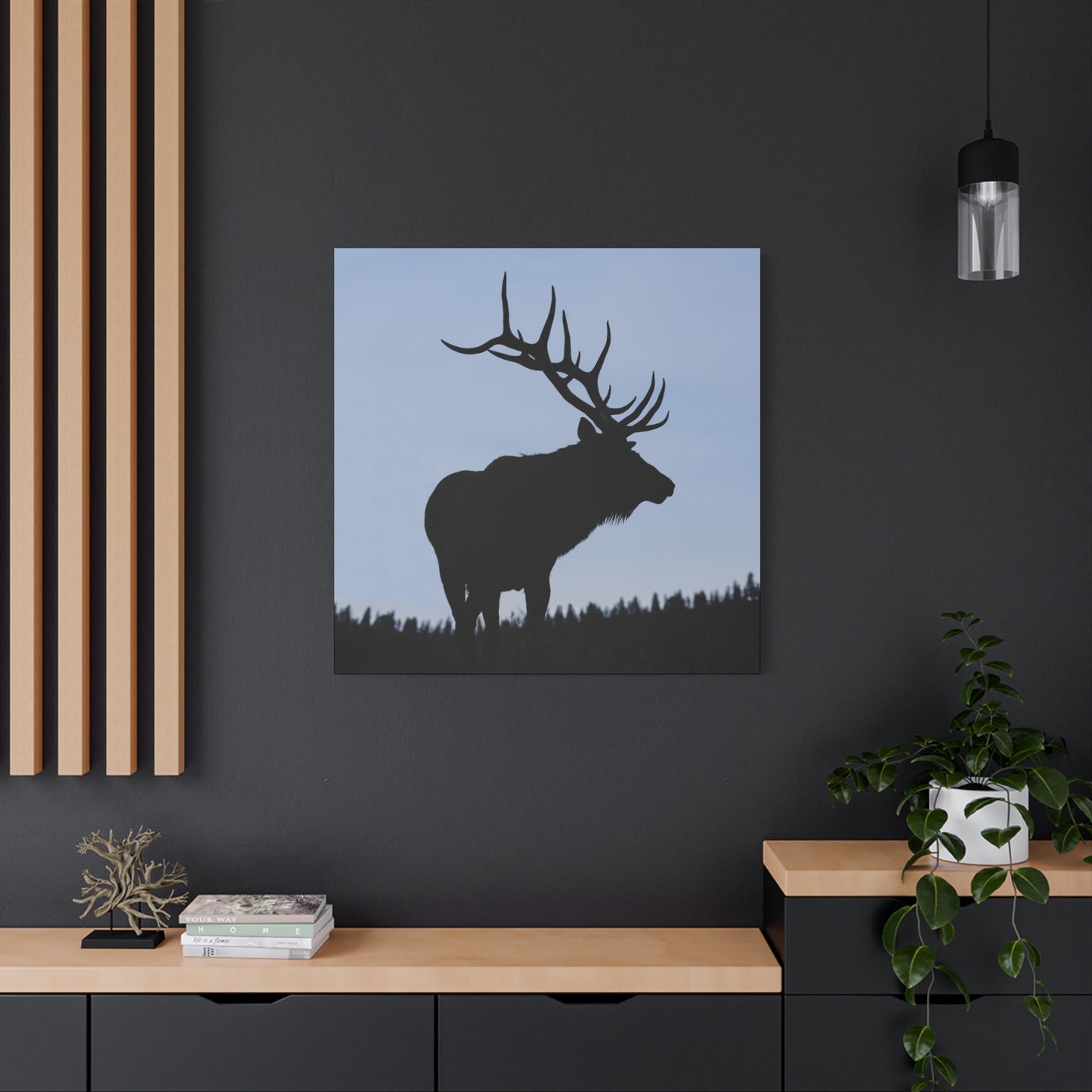 ROCKY MOUNTAIN SILHOUETTE BULL ELK STRETCHED CANVAS PRINT