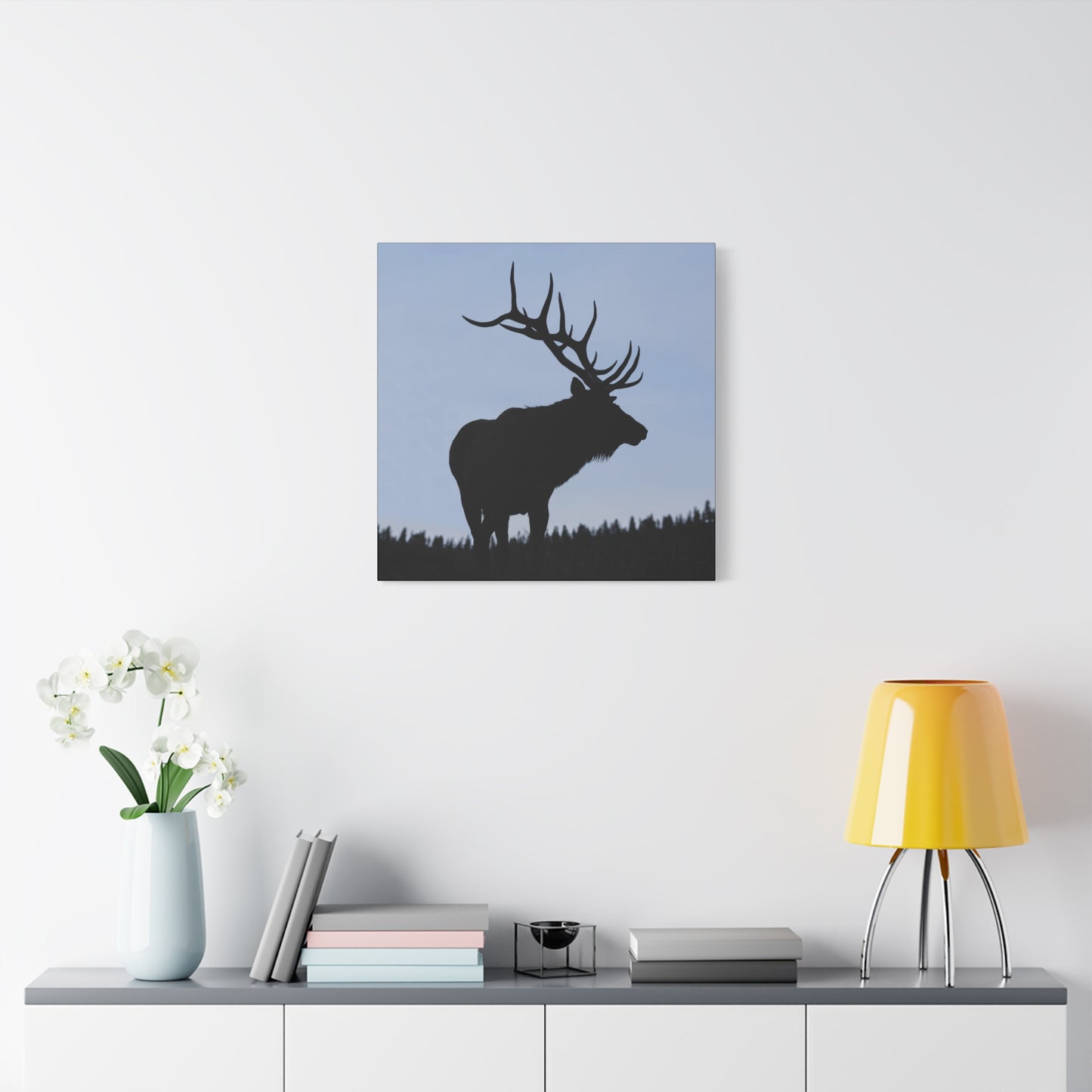 ROCKY MOUNTAIN SILHOUETTE BULL ELK STRETCHED CANVAS PRINT