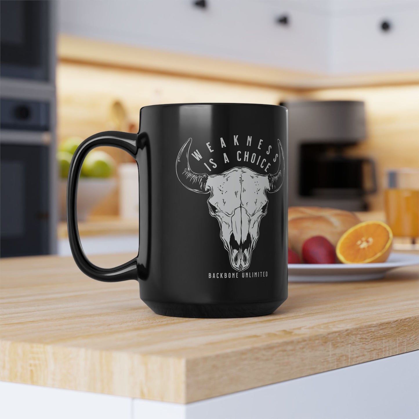 WEAKNESS IS A CHOICE BISON SKULL CERAMIC MUG