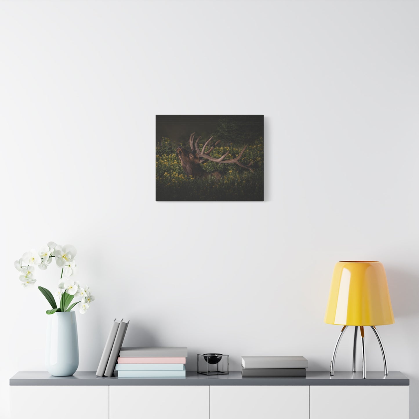 SUNFLOWER SUNBATH BULL ELK STRETCHED CANVAS PRINT