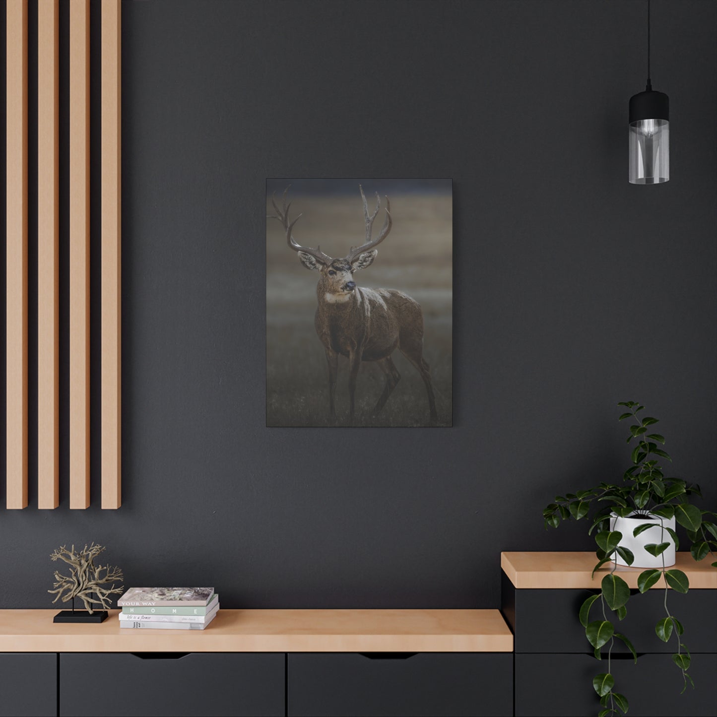 MORNING MULEY MULE DEER BUCK STRETCHED CANVAS PRINT