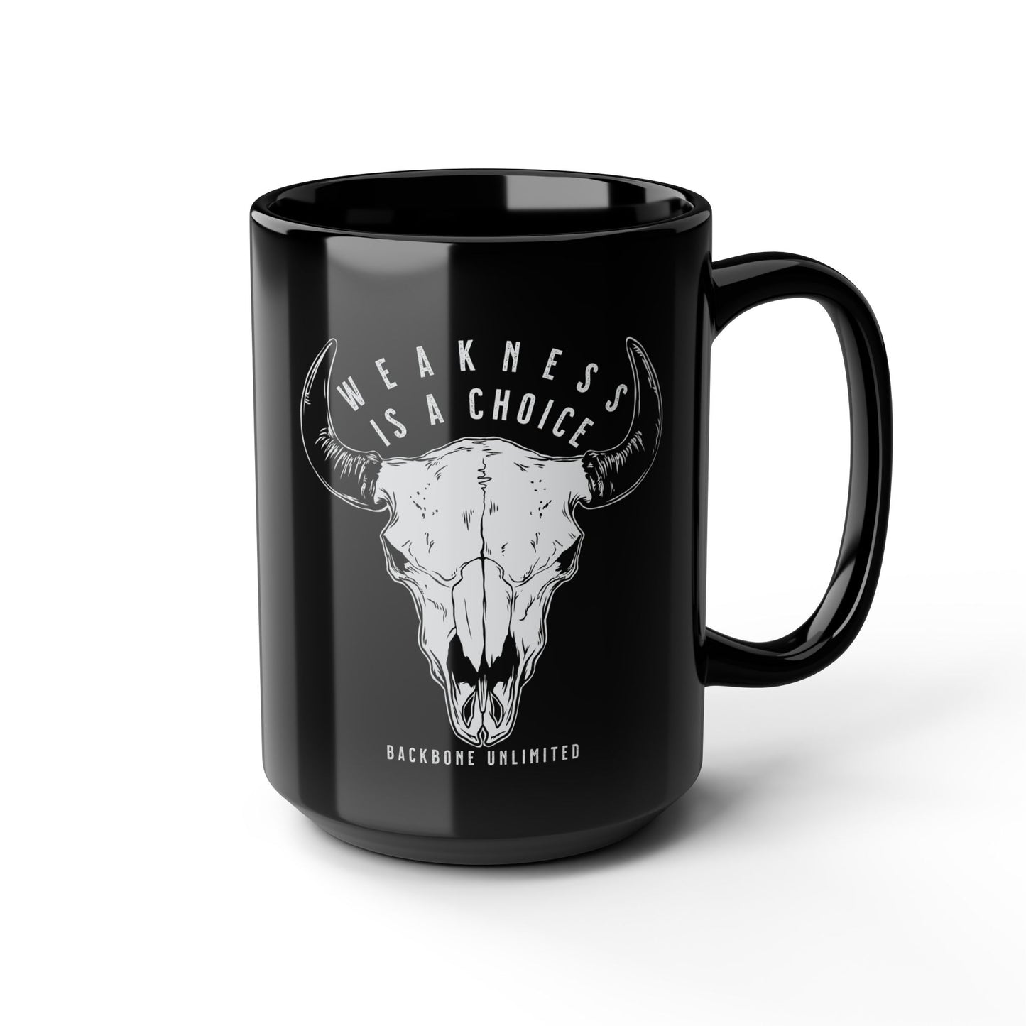 WEAKNESS IS A CHOICE BISON SKULL CERAMIC MUG