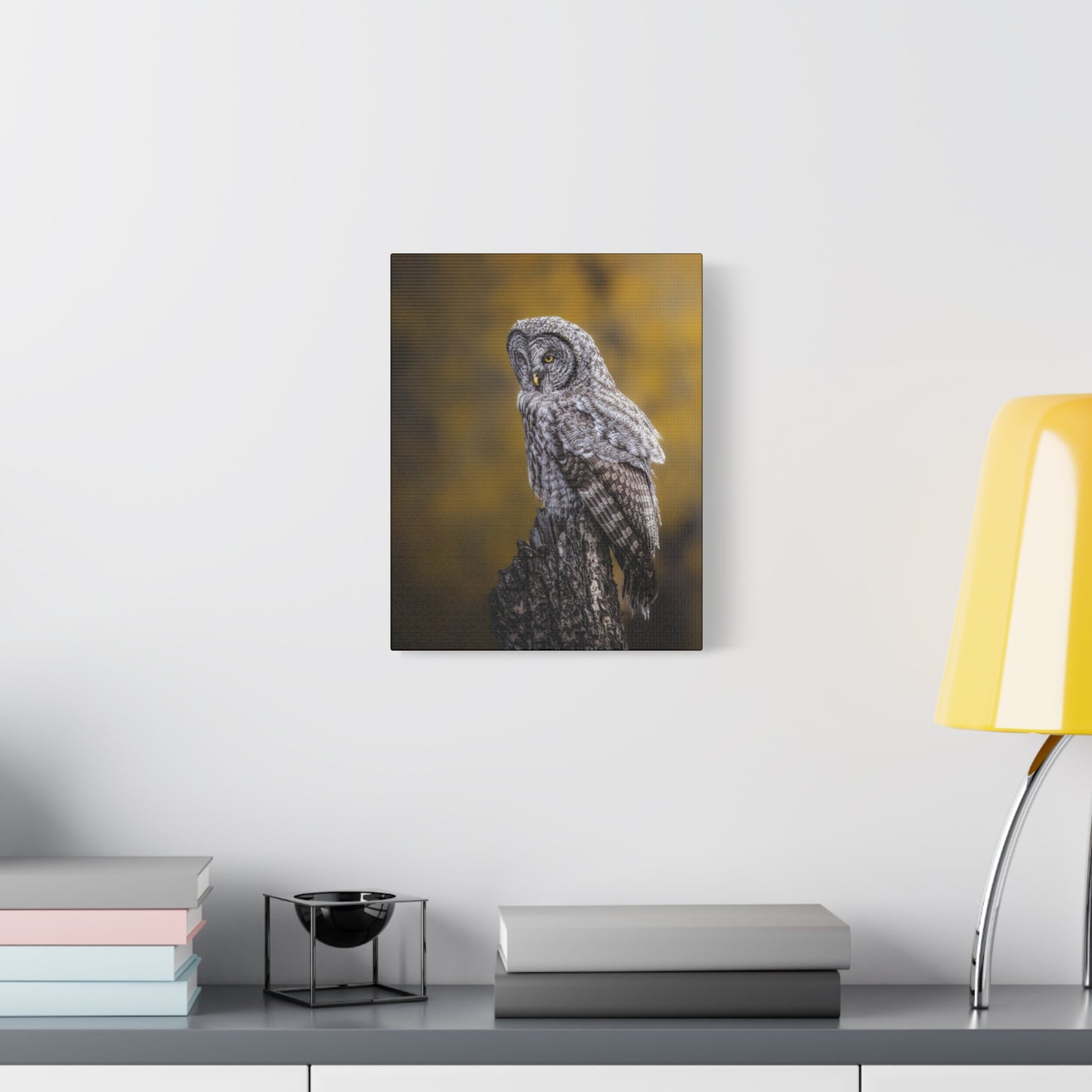 THOUGHTFUL GREAT GREY OWL STRETCHED CANVAS PRINT