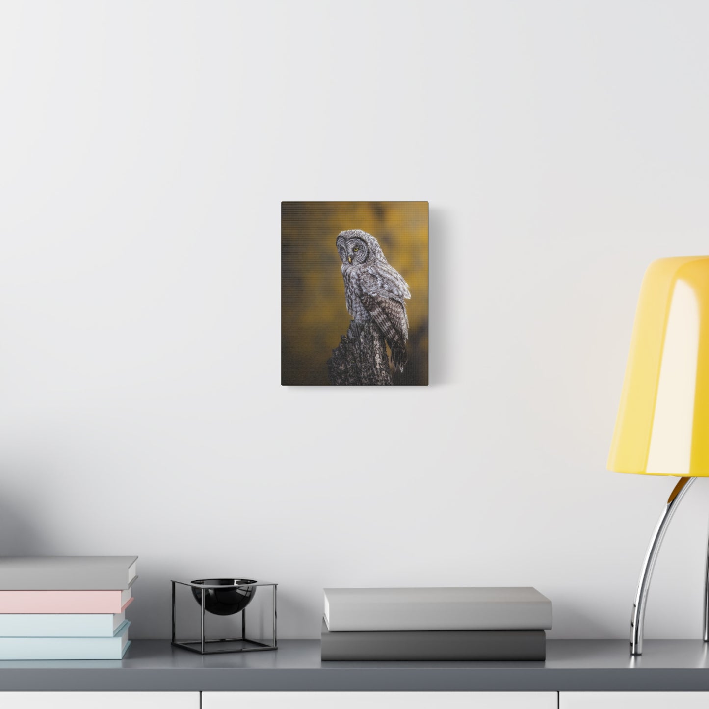 THOUGHTFUL GREAT GREY OWL STRETCHED CANVAS PRINT