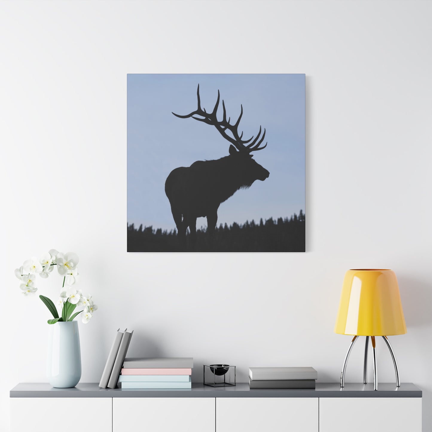 ROCKY MOUNTAIN SILHOUETTE BULL ELK STRETCHED CANVAS PRINT