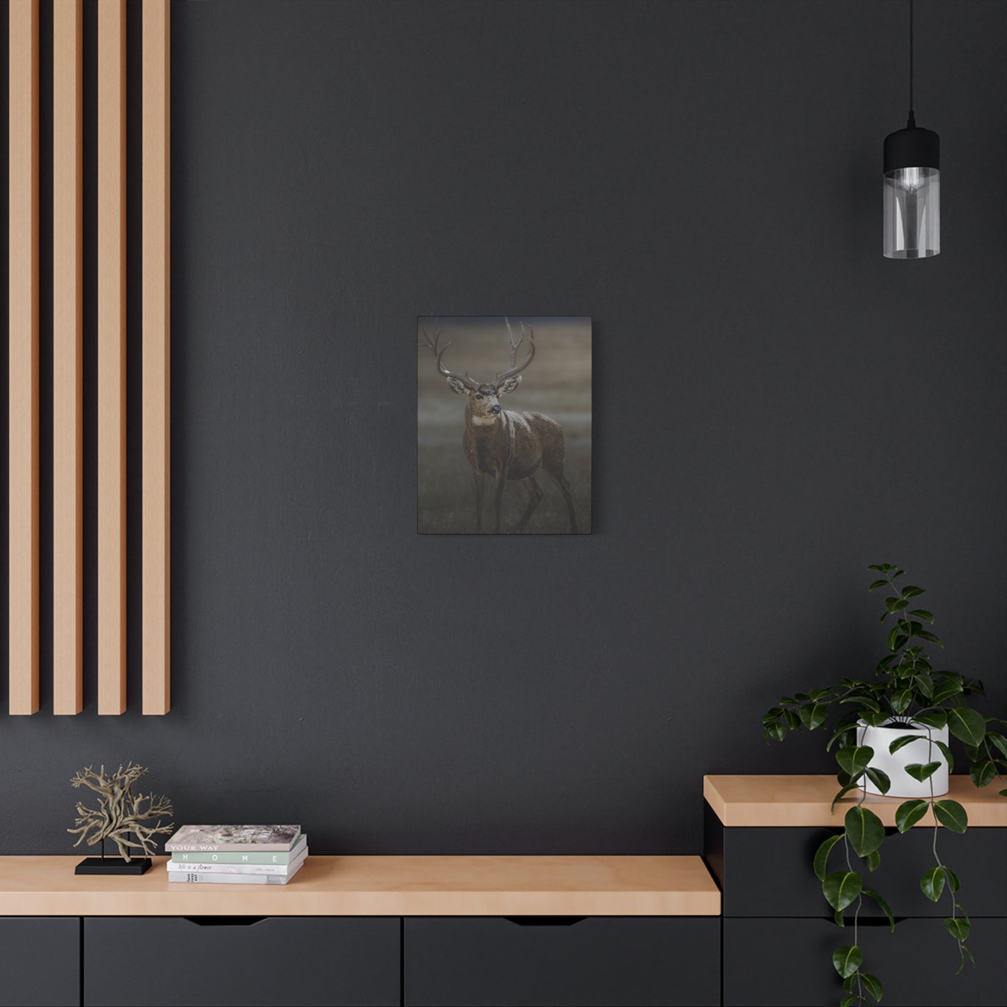 MORNING MULEY MULE DEER BUCK STRETCHED CANVAS PRINT