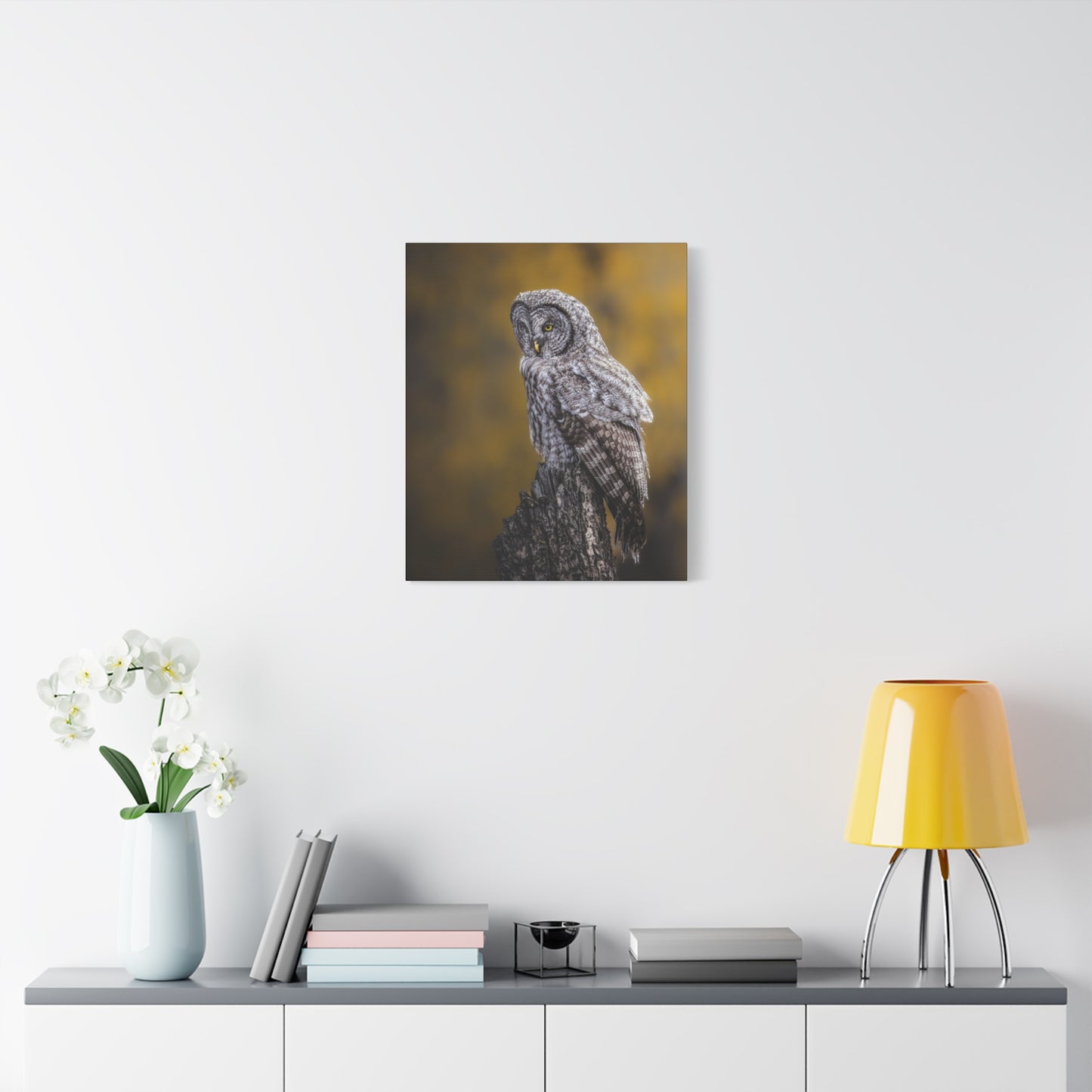 THOUGHTFUL GREAT GREY OWL STRETCHED CANVAS PRINT