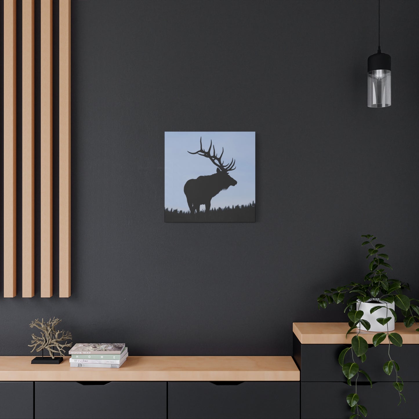 ROCKY MOUNTAIN SILHOUETTE BULL ELK STRETCHED CANVAS PRINT