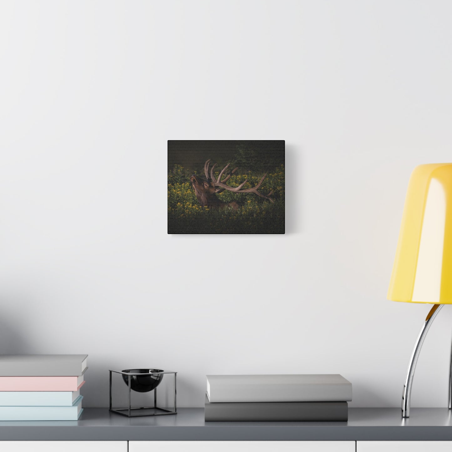 SUNFLOWER SUNBATH BULL ELK STRETCHED CANVAS PRINT