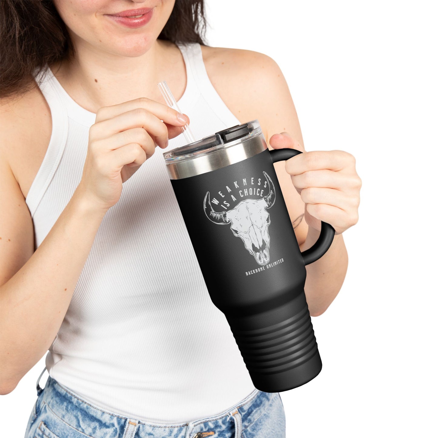 WEAKNESS IS A CHOICE BISON SKULL EXTRA LARGE 40oz TUMBLER
