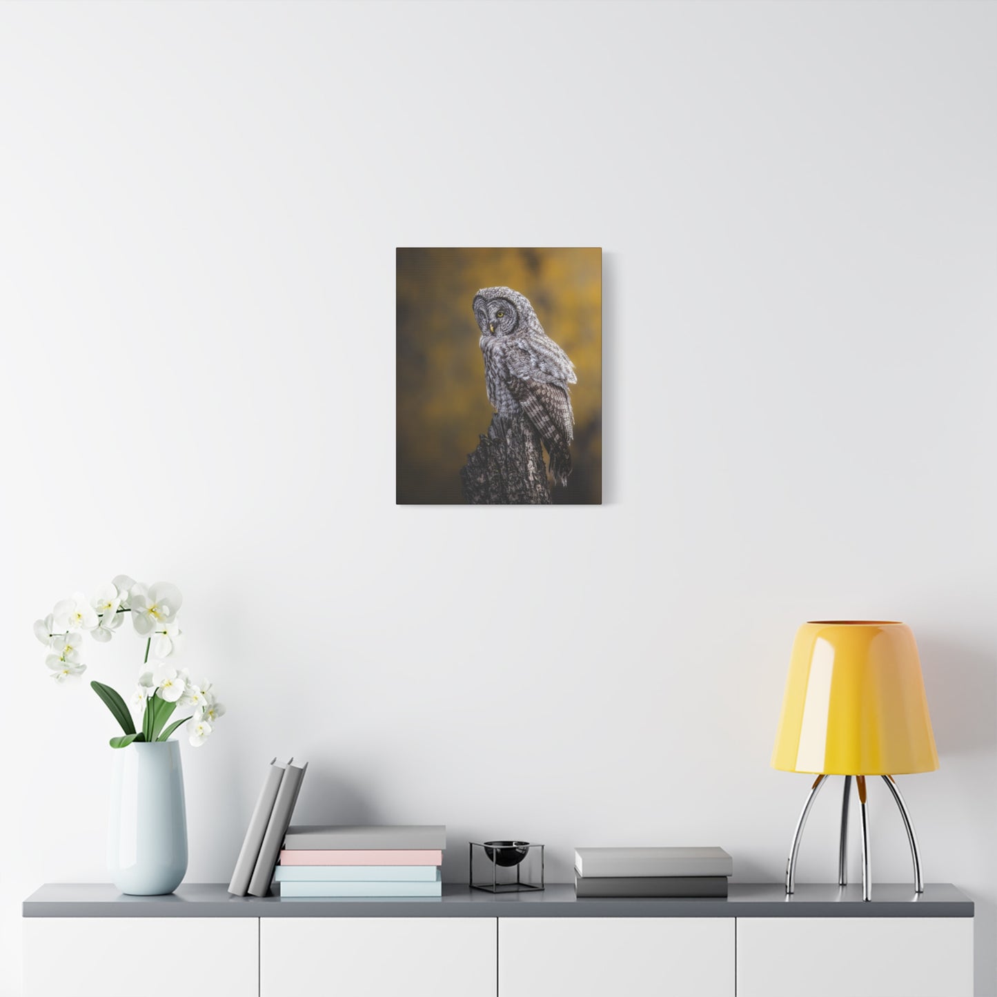 THOUGHTFUL GREAT GREY OWL STRETCHED CANVAS PRINT