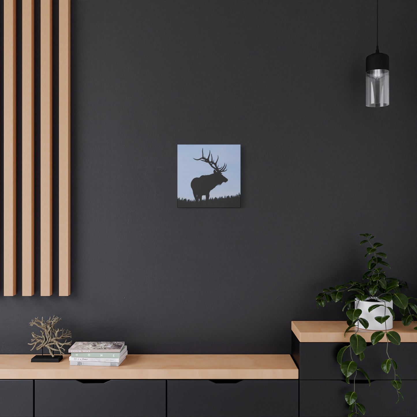 ROCKY MOUNTAIN SILHOUETTE BULL ELK STRETCHED CANVAS PRINT