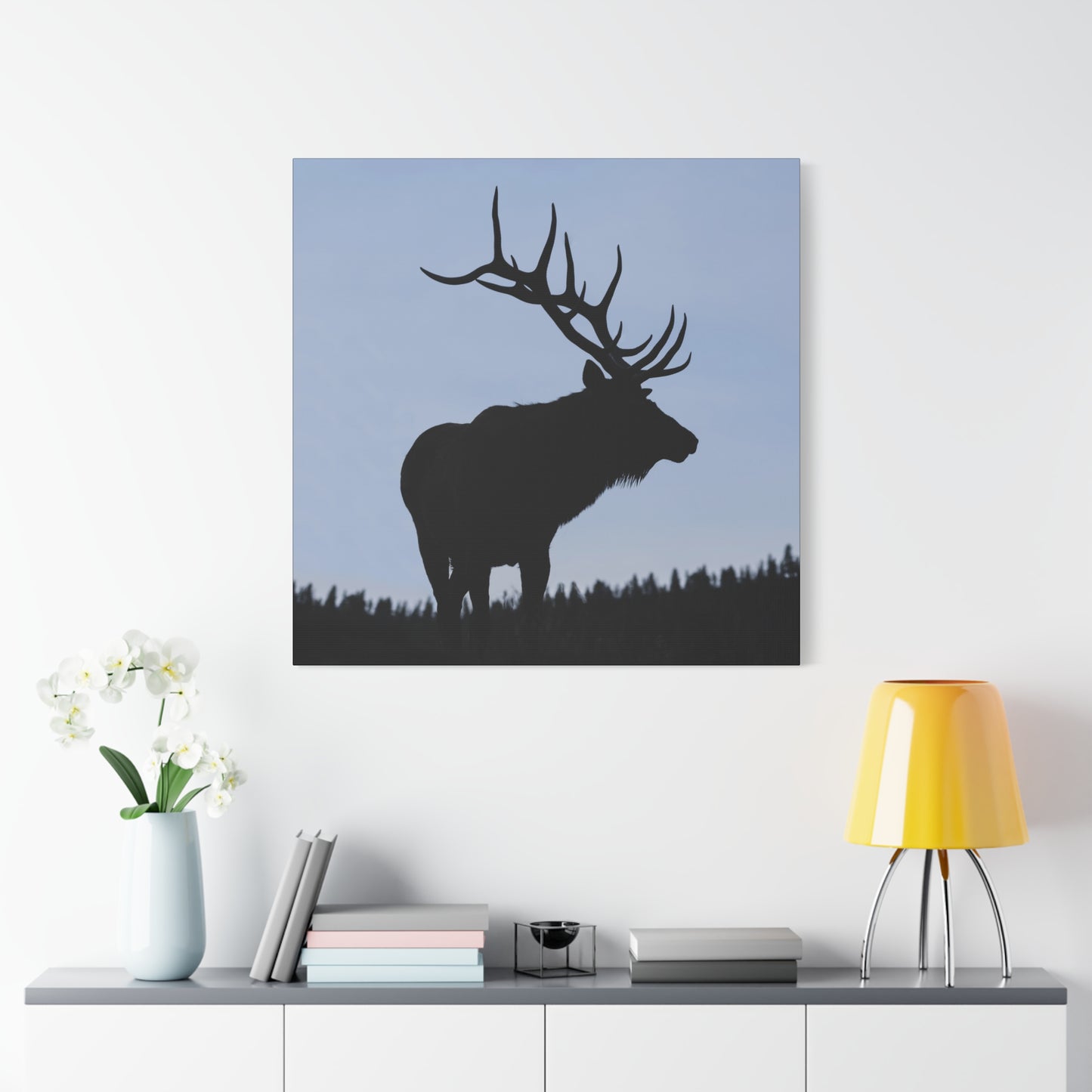 ROCKY MOUNTAIN SILHOUETTE BULL ELK STRETCHED CANVAS PRINT
