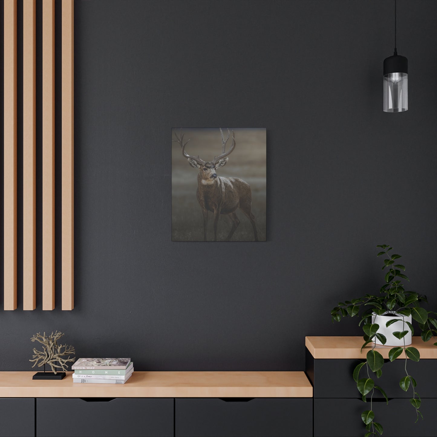MORNING MULEY MULE DEER BUCK STRETCHED CANVAS PRINT