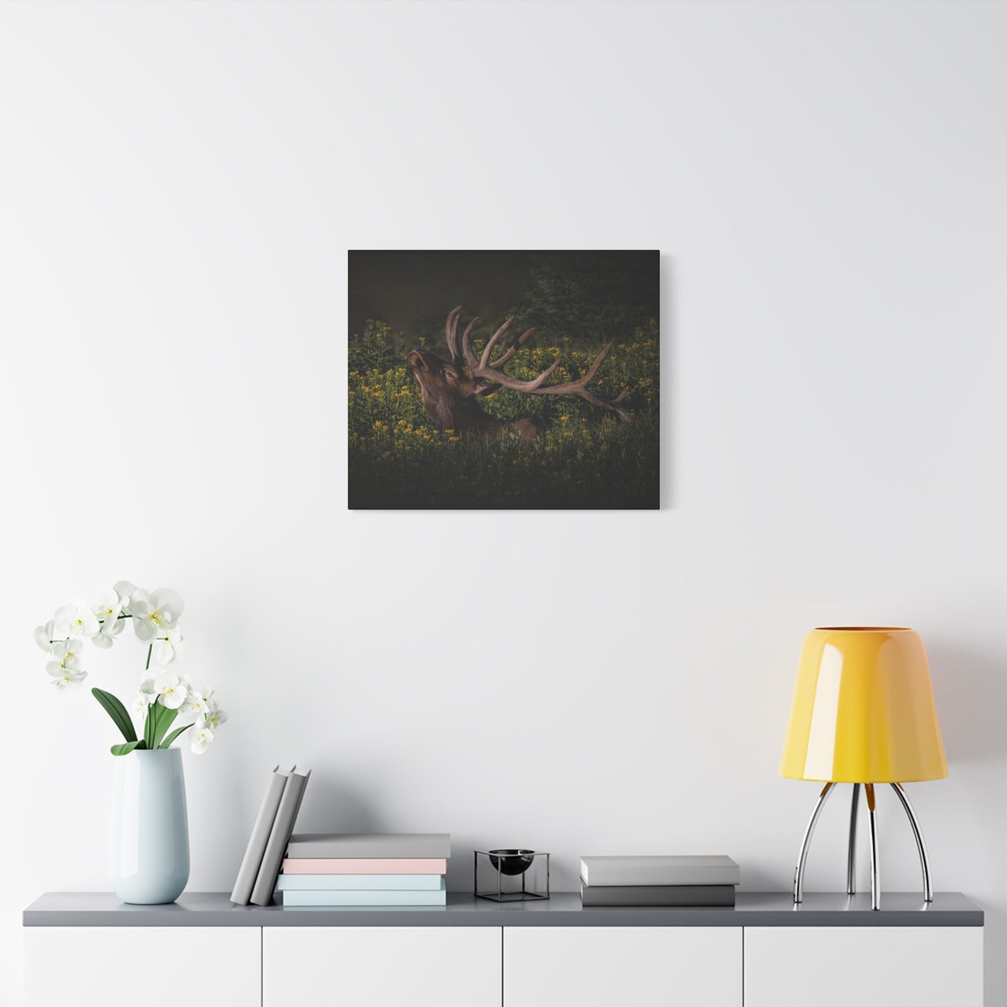 SUNFLOWER SUNBATH BULL ELK STRETCHED CANVAS PRINT