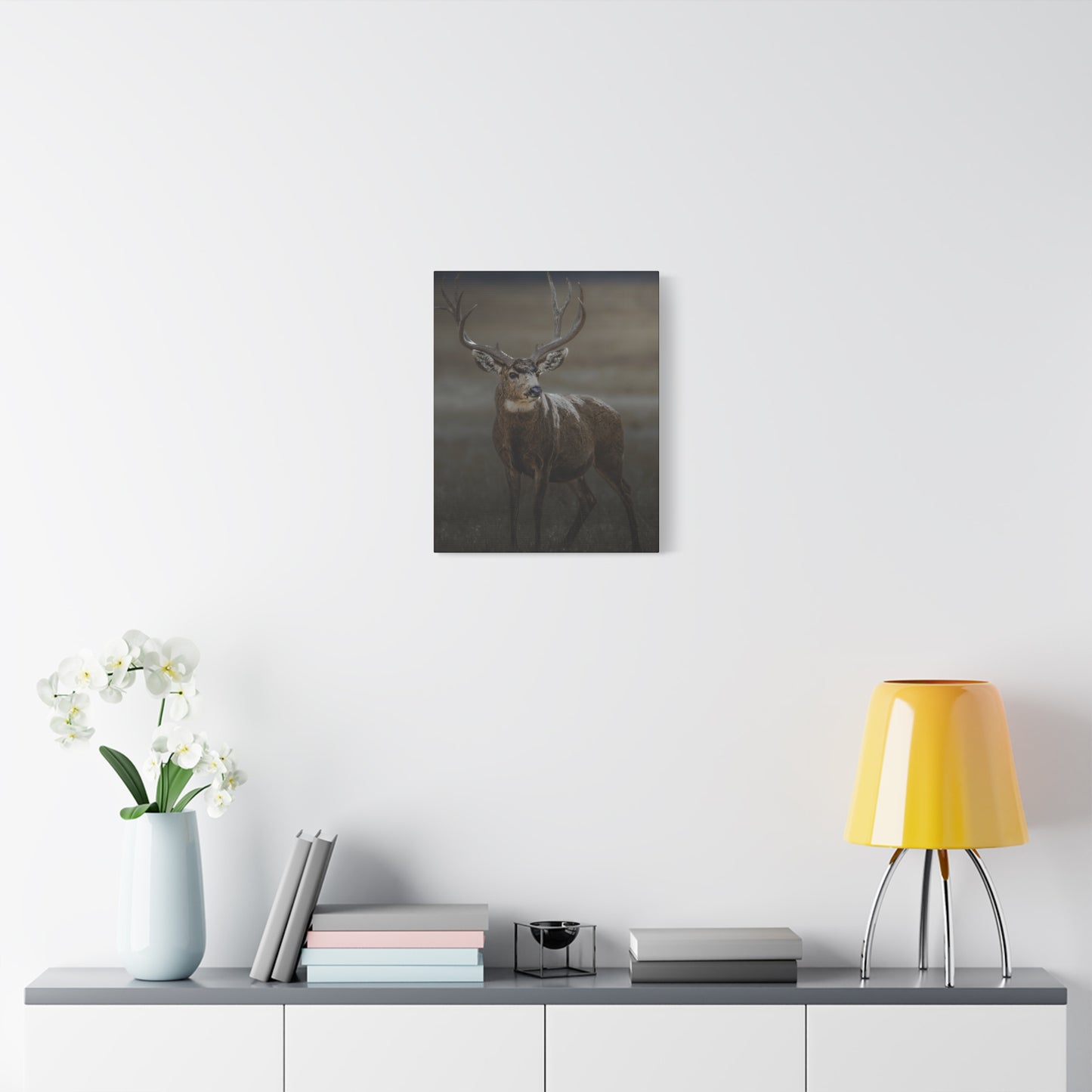 MORNING MULEY MULE DEER BUCK STRETCHED CANVAS PRINT