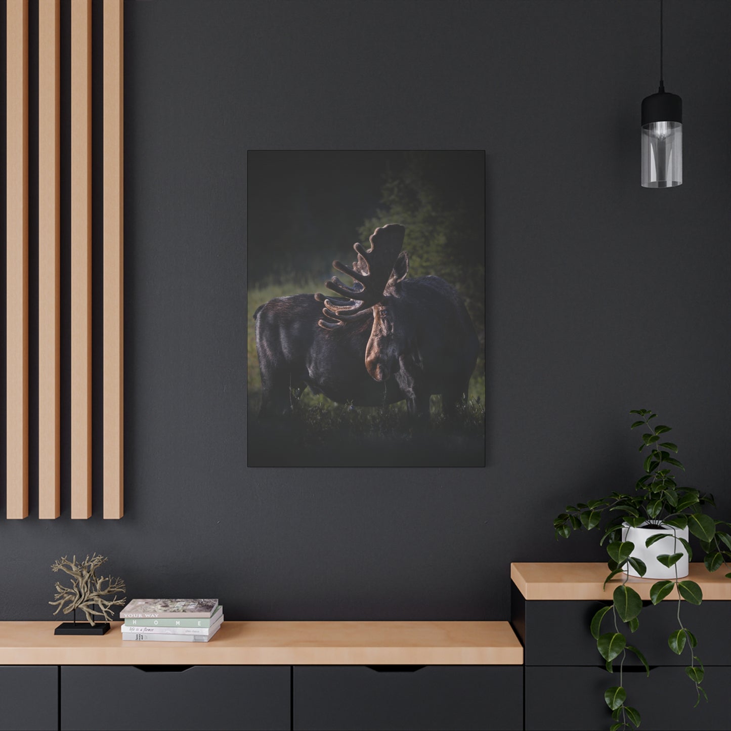 VELVET HIGHLIGHTS BULL MOOSE STRETCHED CANVAS PRINT