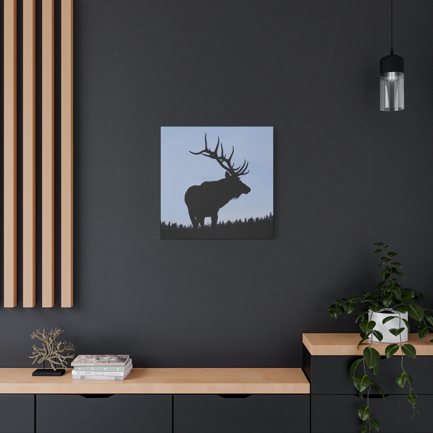 ROCKY MOUNTAIN SILHOUETTE BULL ELK STRETCHED CANVAS PRINT