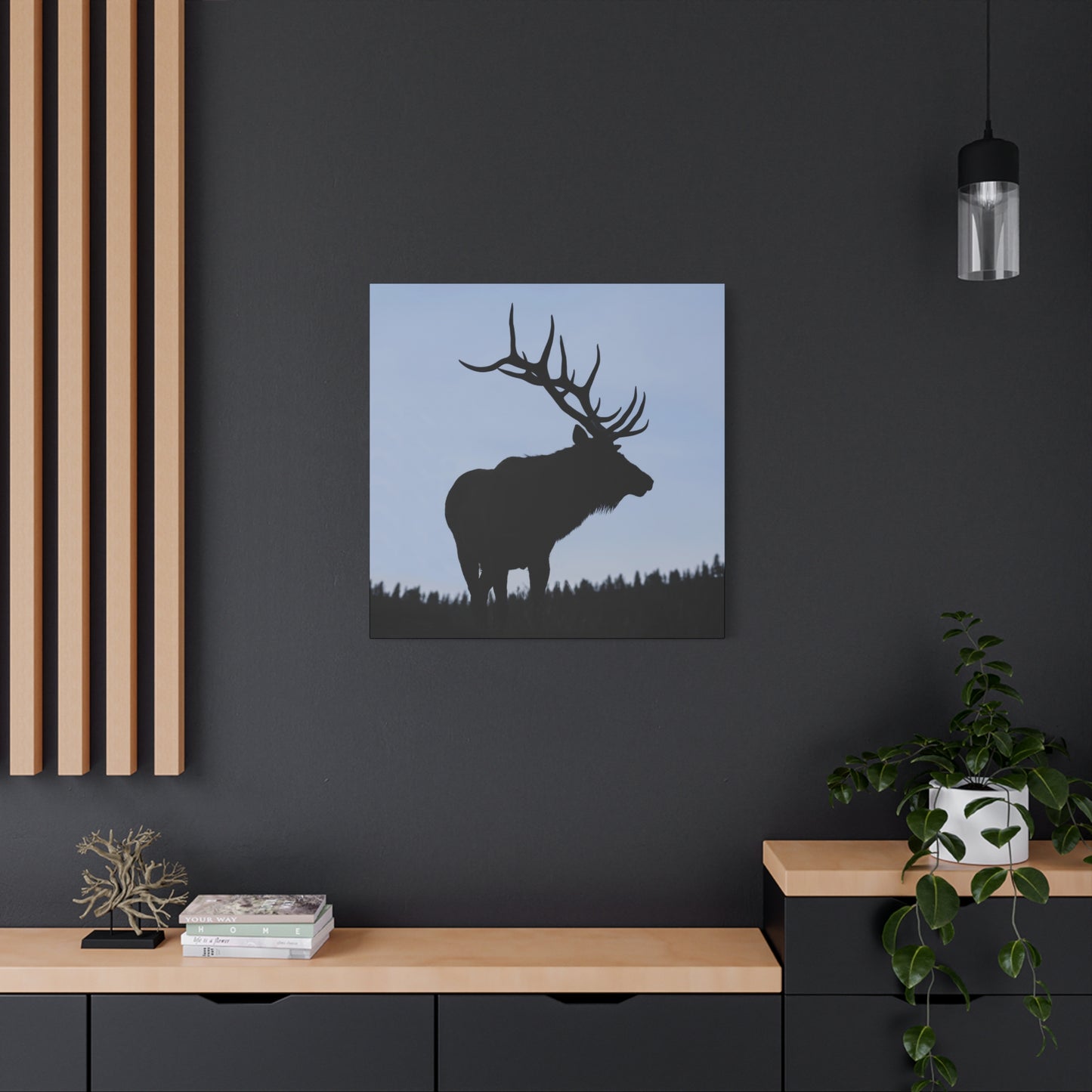 ROCKY MOUNTAIN SILHOUETTE BULL ELK STRETCHED CANVAS PRINT