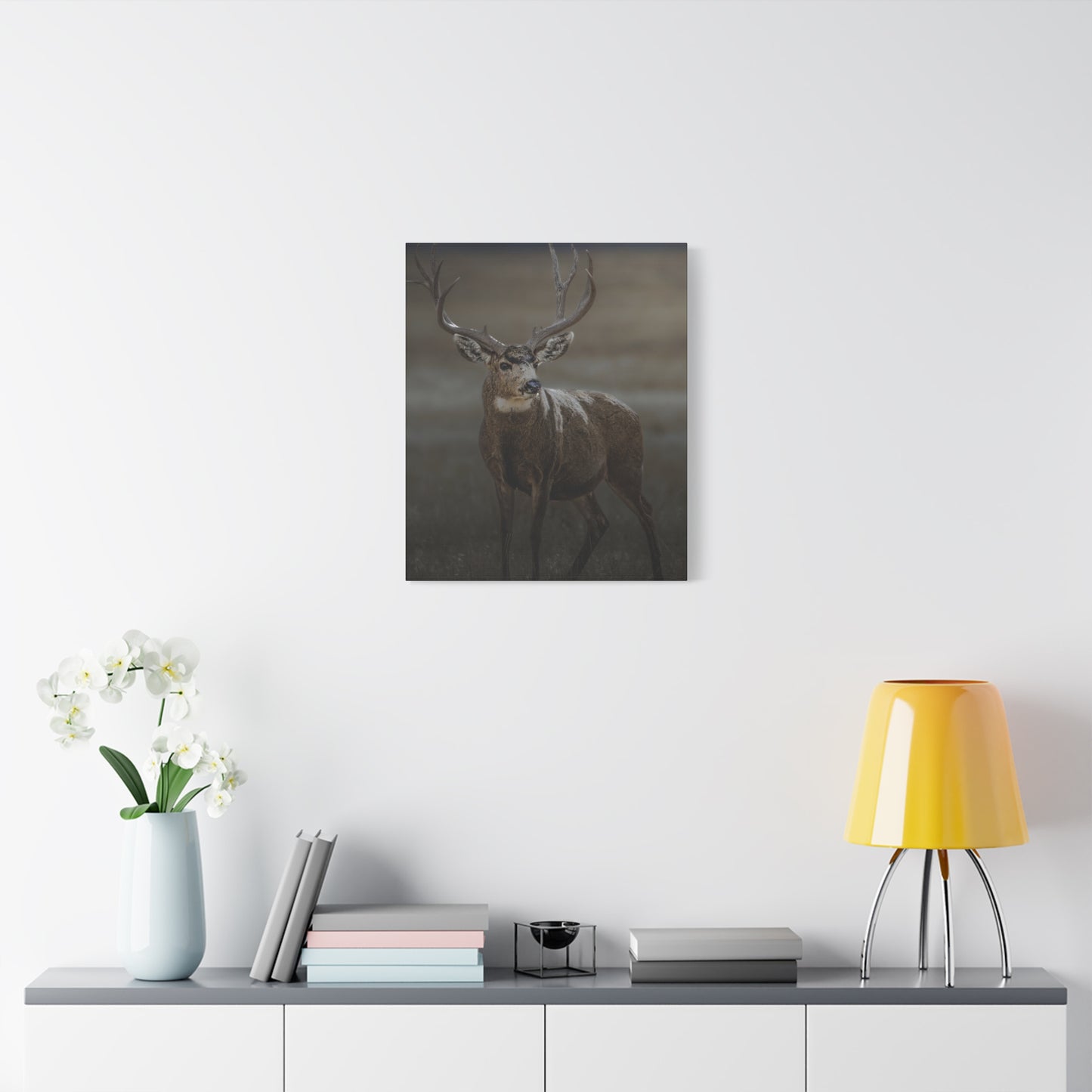 MORNING MULEY MULE DEER BUCK STRETCHED CANVAS PRINT