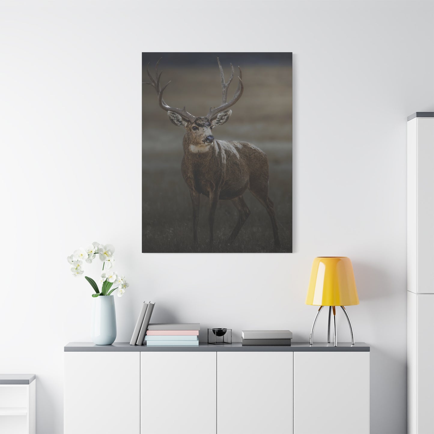 MORNING MULEY MULE DEER BUCK STRETCHED CANVAS PRINT